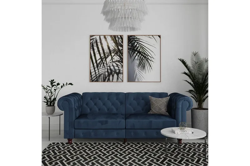 Vuodesohva Felix 236x87x83 cm, Sininen, Sametti - 236x87x83 cm, Sininen, Sametti - Huonekalut - Sohva - Vuodesohva - 3 istuttava vuodesohva