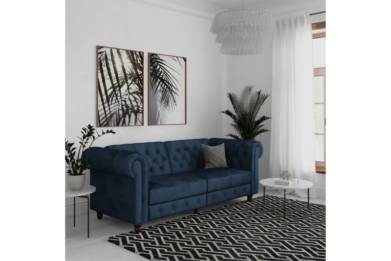 Vuodesohva Felix 236x87x83 cm, Sininen, Sametti - 236x87x83 cm, Sininen, Sametti - Huonekalut - Sohva - Vuodesohva - 3 istuttava vuodesohva