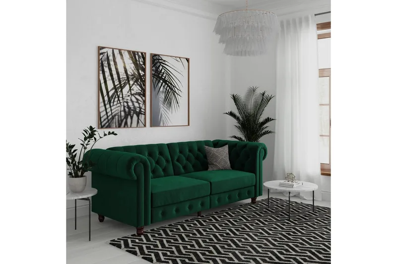 Vuodesohva Felix 236x87x83 cm, Tummanvihreä, Sametti - 236x87x83 cm, Tummanvihreä, Sametti - Huonekalut - Sohva - Vuodesohva - 3 istuttava vuodesohva