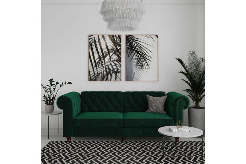 Vuodesohva Felix 236x87x83 cm, Tummanvihreä, Sametti - 236x87x83 cm, Tummanvihreä, Sametti - Huonekalut - Sohva - Vuodesohva