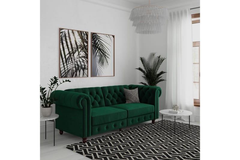 Vuodesohva Felix 236x87x83 cm, Tummanvihreä, Sametti - 236x87x83 cm, Tummanvihreä, Sametti - Huonekalut - Sohva - Vuodesohva