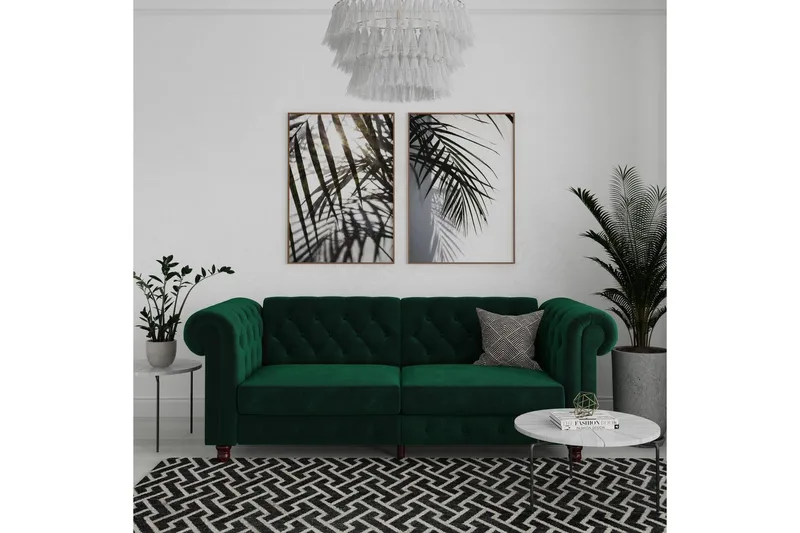 Vuodesohva Felix 236x87x83 cm, Tummanvihreä, Sametti - 236x87x83 cm, Tummanvihreä, Sametti - Huonekalut - Sohva - Vuodesohva - 3 istuttava vuodesohva