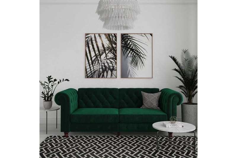 Vuodesohva Felix 236x87x83 cm, Tummanvihreä, Sametti - 236x87x83 cm, Tummanvihreä, Sametti - Huonekalut - Sohva - Vuodesohva - 3 istuttava vuodesohva