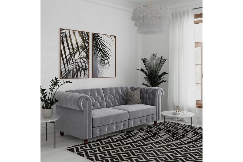 Vuodesohva Felix 236x87x83 cm, Vaaleanharmaa, Sametti - 236x87x83 cm, Vaaleanharmaa, Sametti - Huonekalut - Sohva - Vuodesohva - 3 istuttava vuodesohva