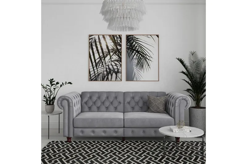 Vuodesohva Felix 236x87x83 cm, Vaaleanharmaa, Sametti - 236x87x83 cm, Vaaleanharmaa, Sametti - Huonekalut - Sohva - Vuodesohva - 3 istuttava vuodesohva