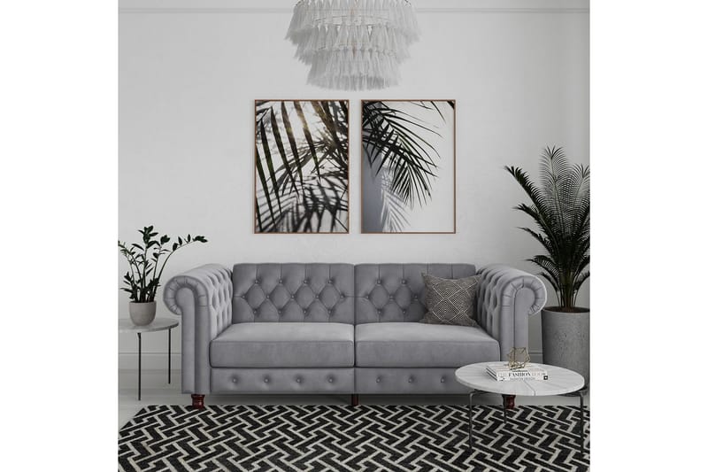 Vuodesohva Felix 236x87x83 cm, Vaaleanharmaa, Sametti - 236x87x83 cm, Vaaleanharmaa, Sametti - Huonekalut - Sohva - Vuodesohva