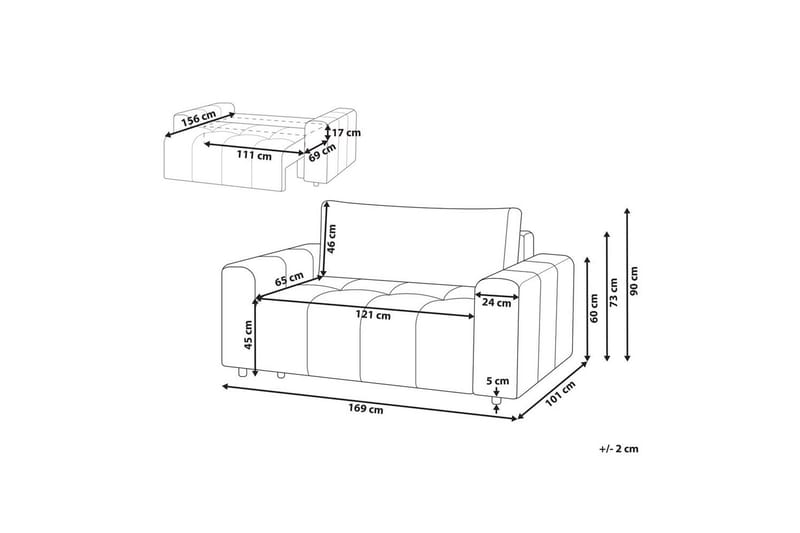 2-istuttava sohva Innvik - Ruskea, 121x156 cm - Huonekalut - Sohva - Vuodesohva