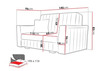 2:n ist Vuodesohva Mossared - Sametti/Musta - Huonekalut - Sohva - Vuodesohva - 2 istuttava vuodesohva