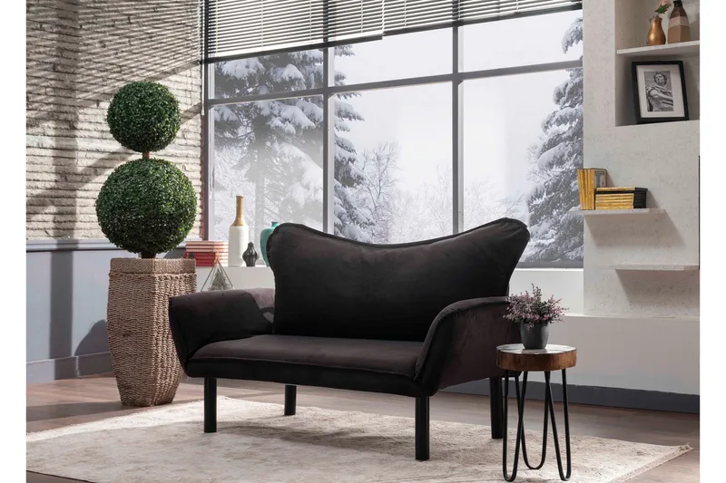 Annabelle 2-istuttava taittuva vuodesohva 66x182 cm samettia - Musta - Huonekalut - Sohva - Vuodesohva - 2 istuttava vuodesohva