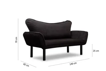 Annabelle 2-istuttava taittuva vuodesohva 66x182 cm samettia - Musta - Huonekalut - Sohva - Vuodesohva - 2 istuttava vuodesohva