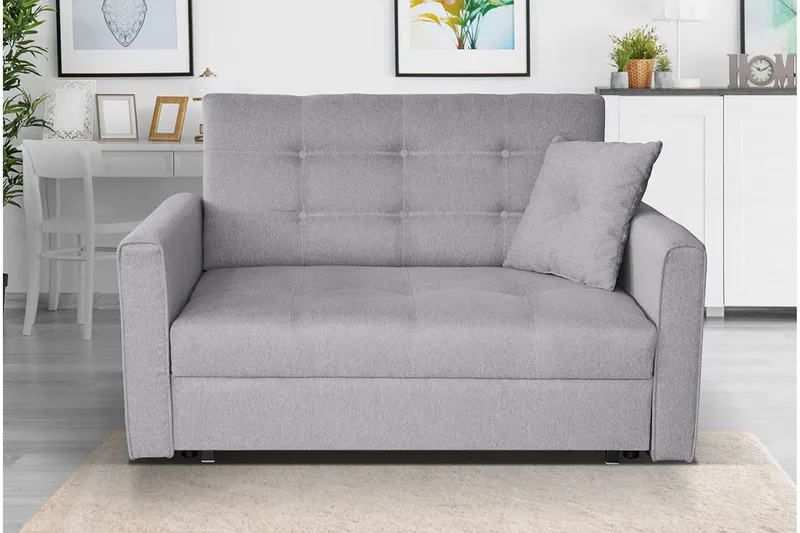 Bensbyn 2-istuttava jatkettava vuodesohva 112x196 cm säilytystilalla kankaalla - Harmaa - Huonekalut - Sohva - Vuodesohva - 2 istuttava vuodesohva