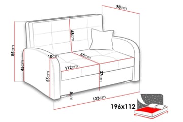 Bensbyn 2-istuttava vuodesohva 112x196 cm säilytystilalla kangasta - Musta - Huonekalut - Sohva - Vuodesohva - 2 istuttava vuodesohva