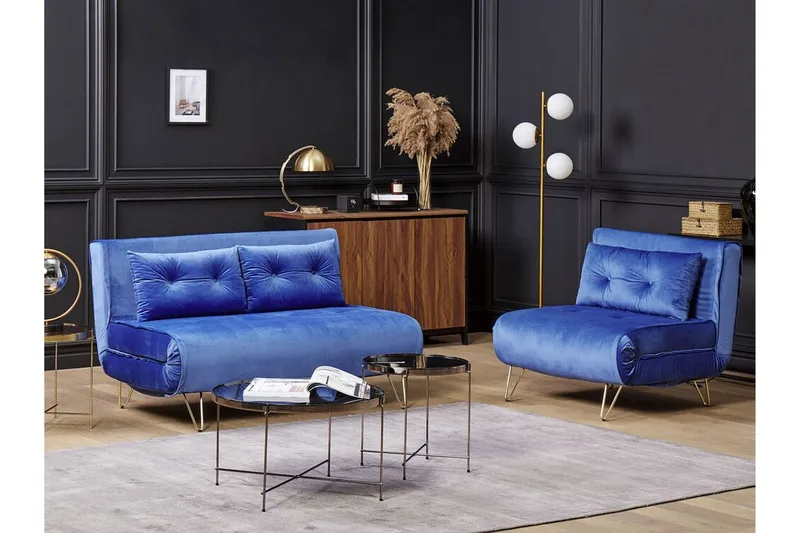 Sohva Vestfold 2:n ist Sametti Laivastonsininen - Sininen - Huonekalut - Sohva - Vuodesohva - 2 istuttava vuodesohva