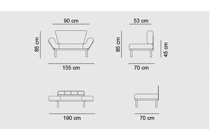 Vuodesohva Pamelia 2:n ist - Harmaa - Huonekalut - Sohva - Vuodesohva - 2 istuttava vuodesohva
