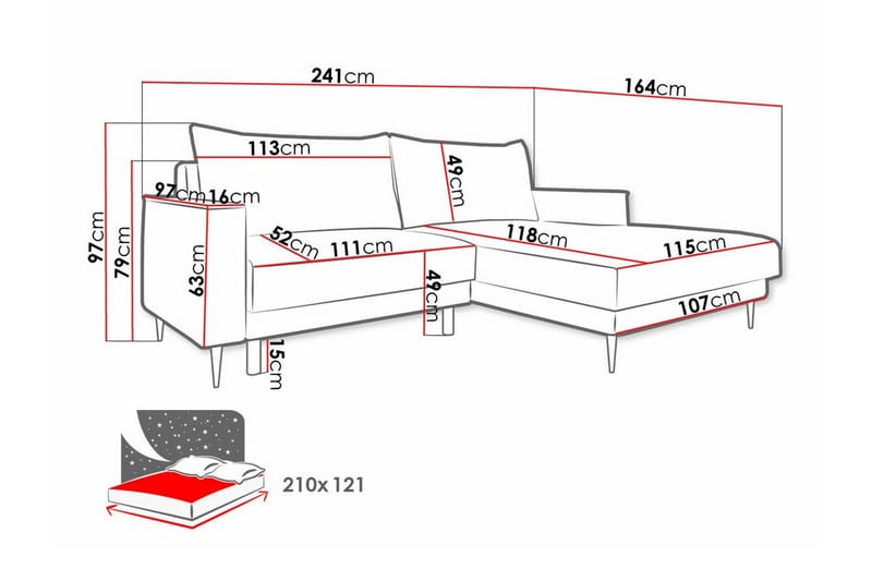 2:n ist Kulmasohva Graystone - Tummanharmaa - Huonekalut - Sohva - Vuodesohva