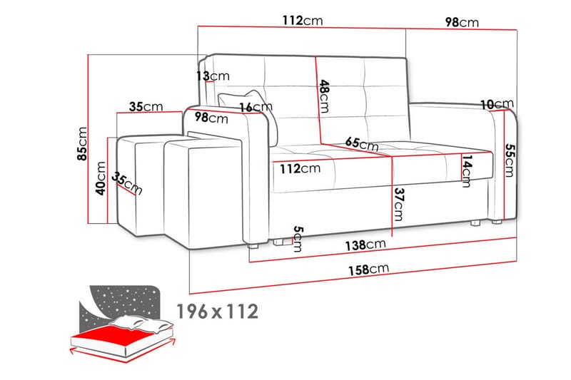 2:n ist Vuodesohva Canehan Vasen - Sametti/Musta - Huonekalut - Sohva - Vuodesohva