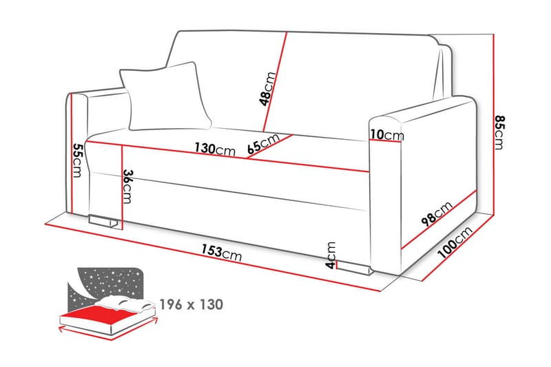 2:n ist Vuodesohva Denegal - Tummanharmaa - Huonekalut - Sohva - Vuodesohva