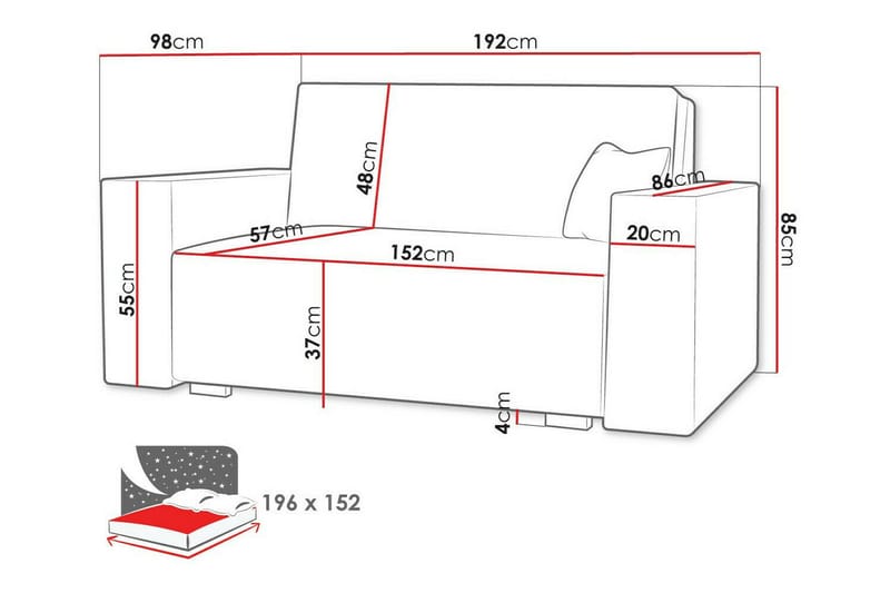 2:n ist Vuodesohva Denegal - Vaaleanharmaa/Tummanharmaa - Huonekalut - Sohva - Vuodesohva