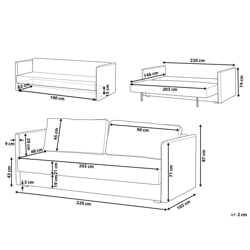 3-istuttava sohva Eksjo - Keltainen - Huonekalut - Sohva - Vuodesohva - 3 istuttava vuodesohva
