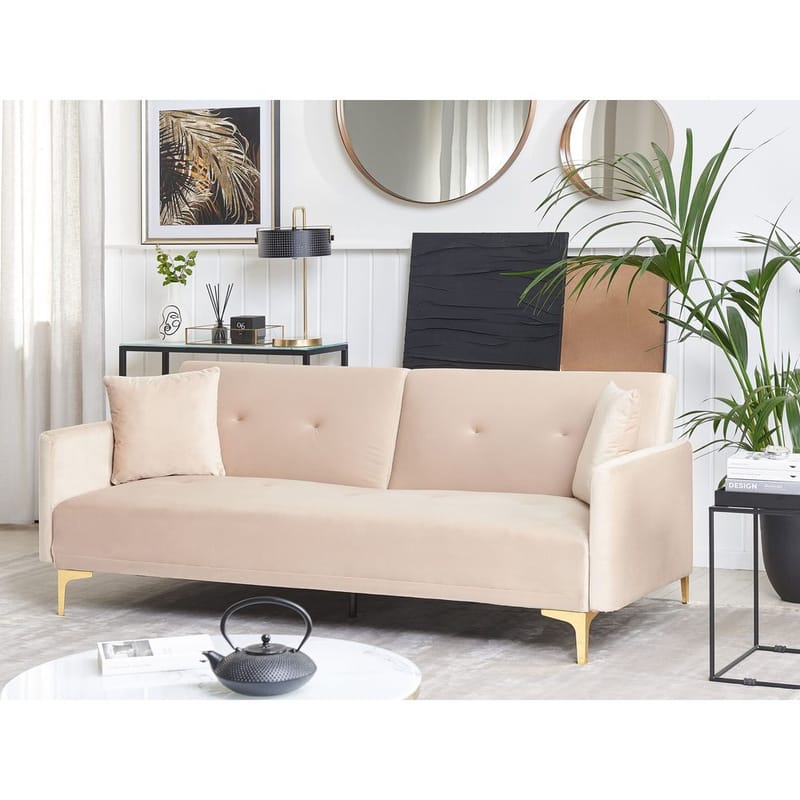 3-istuttava sohva Lucan - Beige, kulta - Huonekalut - Sohva - Vuodesohva - 3 istuttava vuodesohva