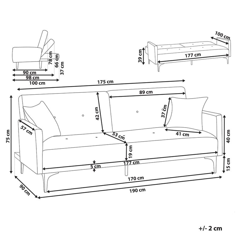 3-istuttava sohva Lucan - Vaaleanpunainen, Kulta - Huonekalut - Sohva - Vuodesohva - 3 istuttava vuodesohva