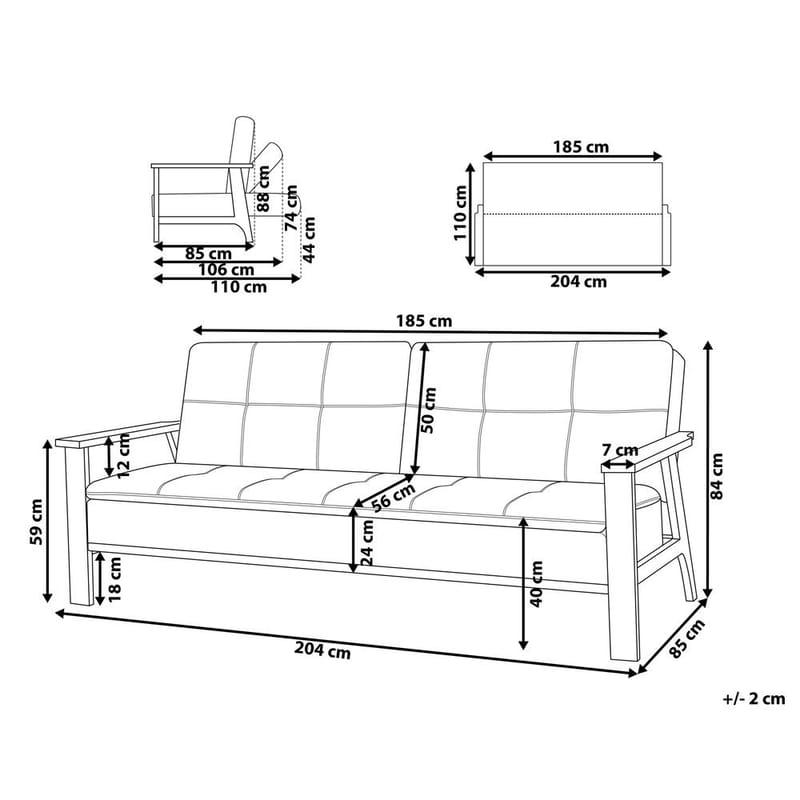 3-istuttava sohva Tjorn - Tummanharmaa, vaalea puu - Huonekalut - Sohva - Vuodesohva - Futon - Futon sohva