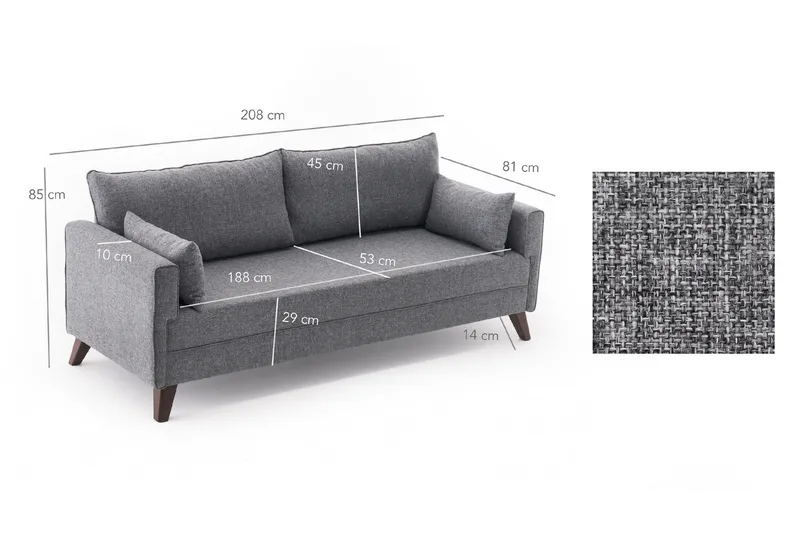 Antigua 3-istuttava vuodesohva 150x190 cm kangasta - Harmaa - Huonekalut - Sohva - Vuodesohva - 3 istuttava vuodesohva