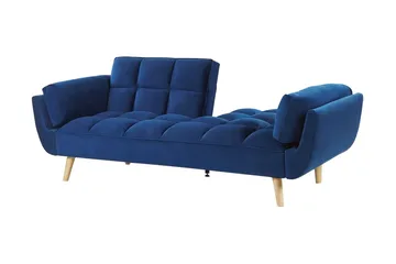 Asaby 3-istuttava suorakulmainen vuodesohva 107x185 cm samettia - Sininen - Huonekalut - Sohva - Vuodesohva - 3 istuttava vuodesohva