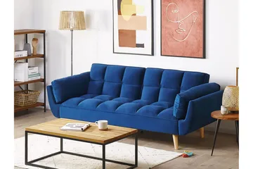 Asaby 3-istuttava suorakulmainen vuodesohva 107x185 cm samettia - Sininen - Huonekalut - Sohva - Vuodesohva - 3 istuttava vuodesohva