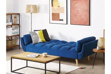 Asaby 3-istuttava suorakulmainen vuodesohva 107x185 cm samettia - Sininen - Huonekalut - Sohva - Vuodesohva - 3 istuttava vuodesohva