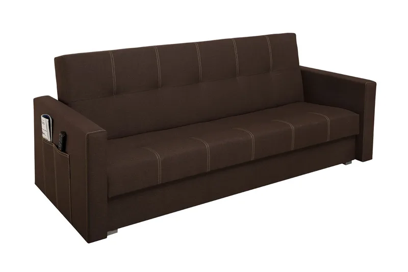 Bona 3-istuttava suorakulmainen vuodesohva 115x190 cm säilytyksellä kankaasta, Ruskea