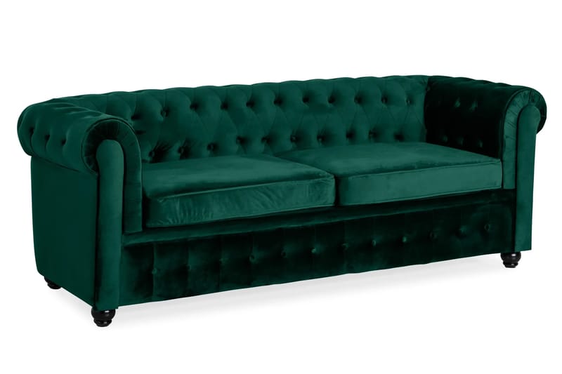 Chesterfield Lyx 3-istuttava eteen avattava vuodesohva HVILA-sijauspatjalla 140x200 cm, polyesterivaahto ja pestävä päällinen - Vihreä - Huonekalut - Sohva - Vuodesohva - 3 istuttava vuodesohva