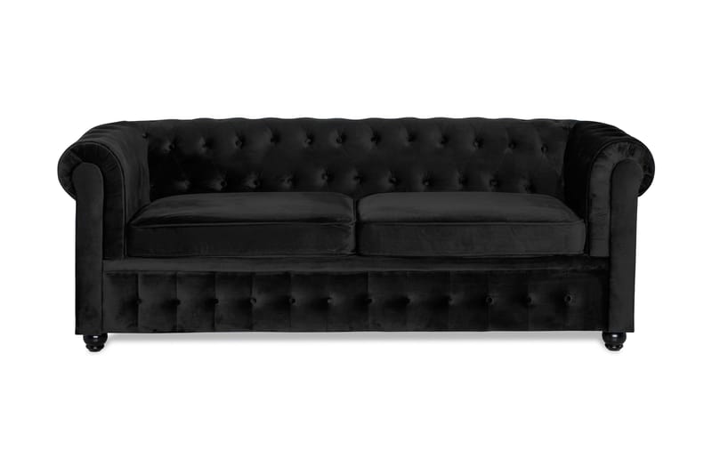 Chesterfield Lyx 3-istuttava Etupyöreä vuodesohva sametissa - Musta - Huonekalut - Sohva - Vuodesohva - 3 istuttava vuodesohva