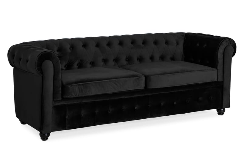 Chesterfield Lyx 3-istuttava Etupyöreä vuodesohva sametissa - Musta - Huonekalut - Sohva - Vuodesohva - 3 istuttava vuodesohva