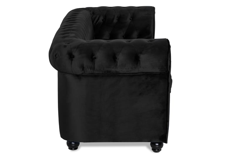Chesterfield Lyx 3-istuttava Etupyöreä vuodesohva sametissa - Musta - Huonekalut - Sohva - Vuodesohva - 3 istuttava vuodesohva