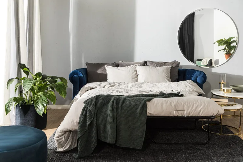 Chesterfield Lyx 3-istuttava samettisohva – Syvä sohva - Sininen - Huonekalut - Sohva - Vuodesohva - 3 istuttava vuodesohva