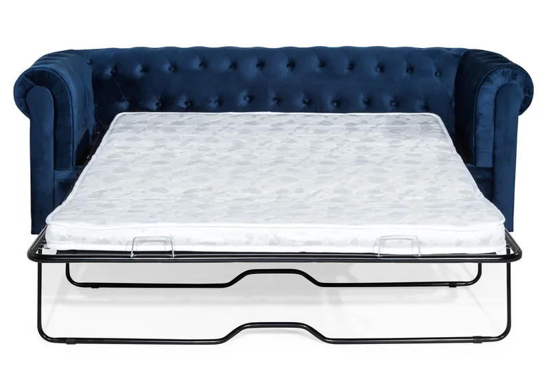 Chesterfield Lyx 3-istuttava samettisohva – Syvä sohva - Sininen - Huonekalut - Sohva - Vuodesohva - 3 istuttava vuodesohva