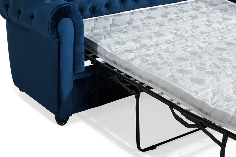 Chesterfield Lyx 3-istuttava samettisohva – Syvä sohva - Sininen - Huonekalut - Sohva - Vuodesohva - 3 istuttava vuodesohva