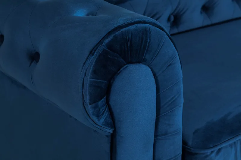 Chesterfield Lyx 3-istuttava samettisohva – Syvä sohva - Sininen - Huonekalut - Sohva - Vuodesohva - 3 istuttava vuodesohva