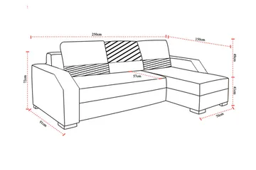 Concetta 3-istuttava oikea vuodesohva 195x125 cm säilytystilalla kangasta - Vaaleanharmaa melange - Huonekalut - Sohva - Vuodesohva - 3 istuttava vuodesohva