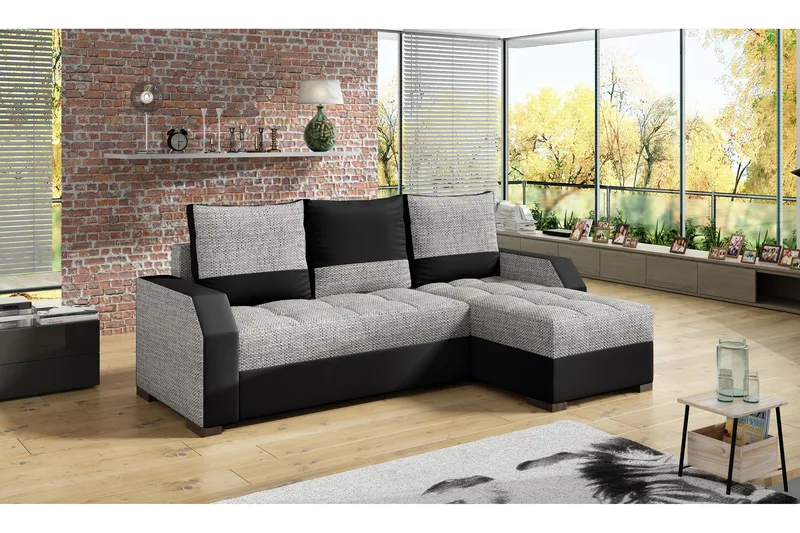 Concetta 3-istuttava oikea vuodesohva 195x125 cm säilytystilalla kangasta, Vaaleanharmaa melange