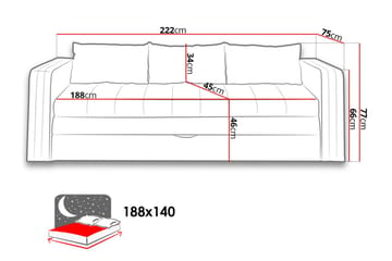 Euforia 3-istuttava vuodesohva 140x188 cm säilytystilalla, kangas - Antrasiitti - Huonekalut - Sohva - Vuodesohva - 3 istuttava vuodesohva
