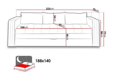 Euforia Sohva 222x75x71 cm - Huonekalut - Sohva - Vuodesohva - 3 istuttava vuodesohva