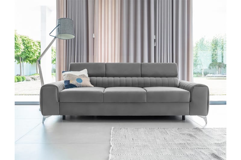 Laurece 3-istuttava vuodesohva 136x199 cm samettia - Harmaa - Huonekalut - Sohva - Vuodesohva - 3 istuttava vuodesohva