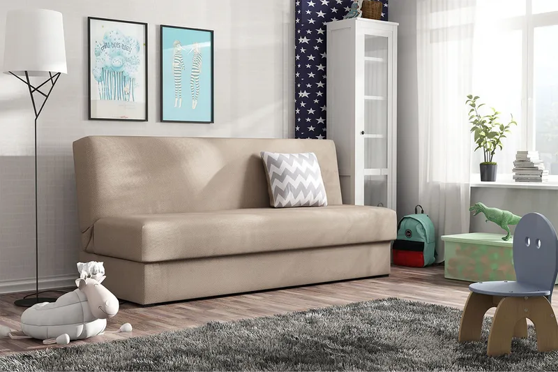 Lucille 3-istuttava suorakaiteen muotoinen vuodesohva 105x175 cm säilytyksellä kankaalla - Beige - Huonekalut - Sohva - Vuodesohva - 3 istuttava vuodesohva