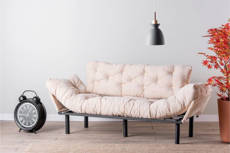 Mezonzo 3-istuttava vuodesohva taitettava 70x225 cm kangasta - Beige - Huonekalut - Sohva - Vuodesohva - 3 istuttava vuodesohva