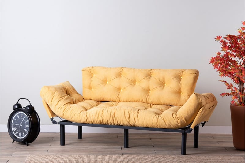 Mezonzo 3-istuttava vuodesohva taitettava 70x225 cm kangasta - Keltainen - Huonekalut - Sohva - Vuodesohva - 3 istuttava vuodesohva