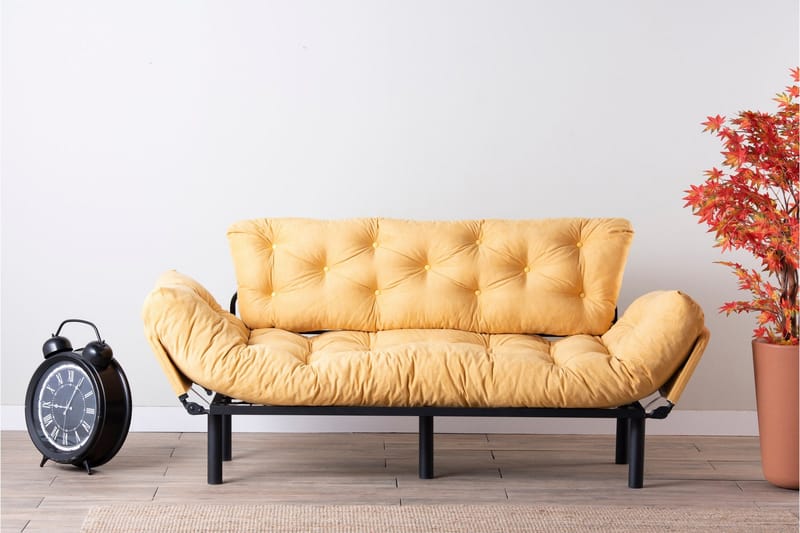 Mezonzo 3-istuttava vuodesohva taitettava 70x225 cm kangasta - Keltainen - Huonekalut - Sohva - Vuodesohva - 3 istuttava vuodesohva