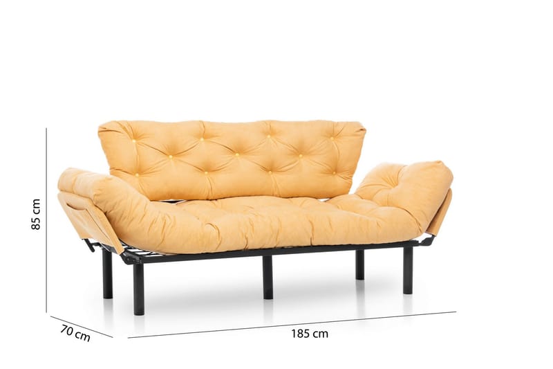 Mezonzo 3-istuttava vuodesohva taitettava 70x225 cm kangasta - Keltainen - Huonekalut - Sohva - Vuodesohva - 3 istuttava vuodesohva
