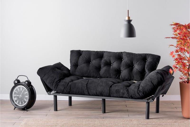 Mezonzo 3-istuttava vuodesohva taitettava 70x225 cm kangasta - Musta - Huonekalut - Sohva - Vuodesohva - 3 istuttava vuodesohva